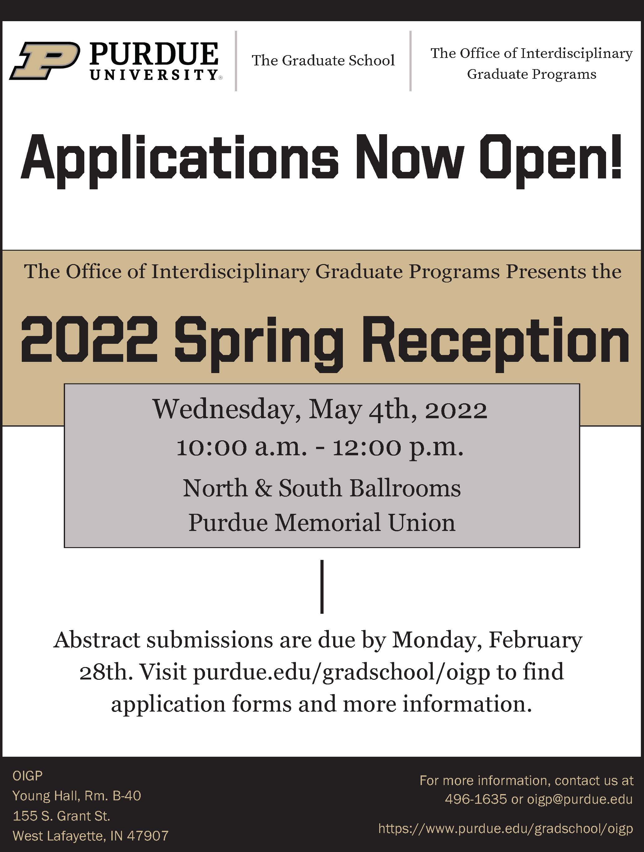 OIGP Spring ReceptionPOSTER and AWARD Applications Graduate